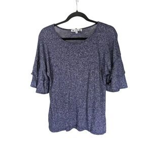 Wilde Navy Blue Scoop Neck Ruffled Short Sleeve Stretch Women's Small